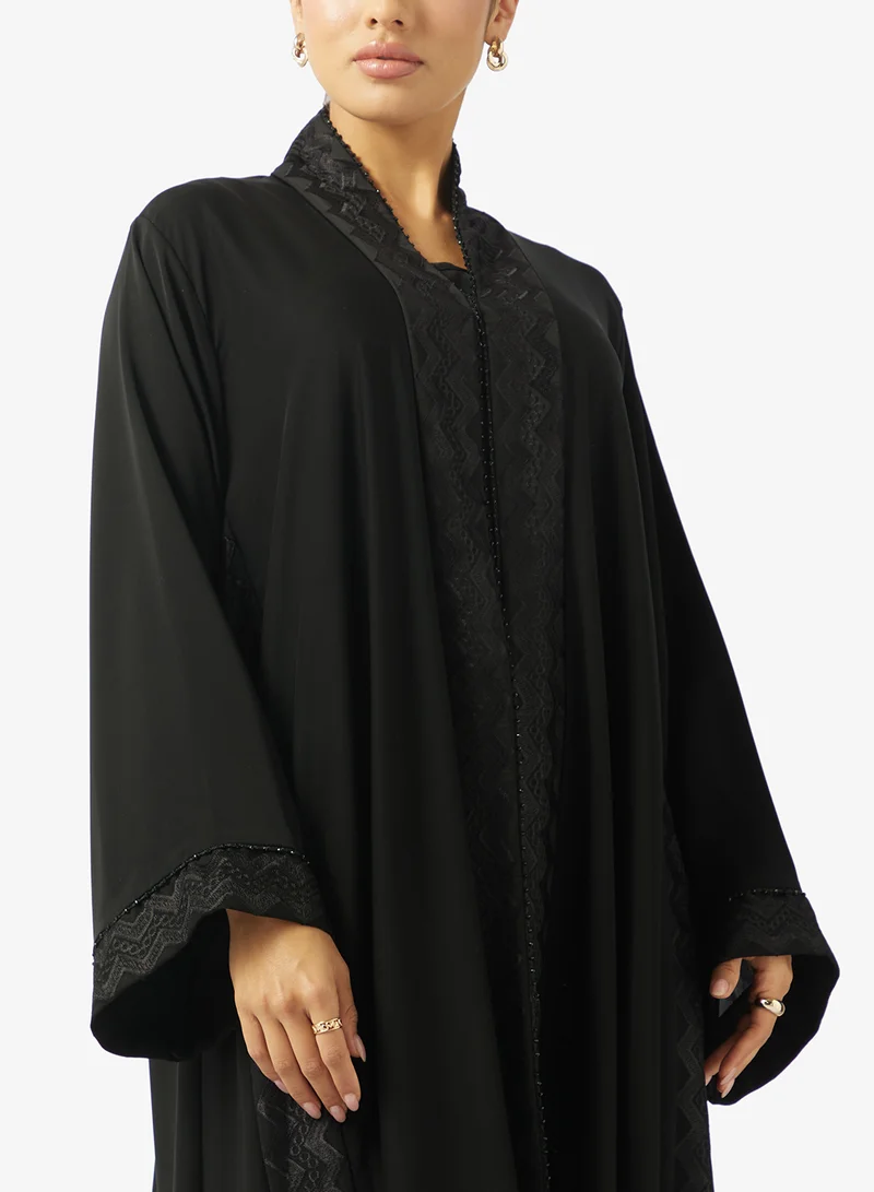 hayas closet  Lace Embellished Open Front High Neck Abaya for Women | Best Price UAE